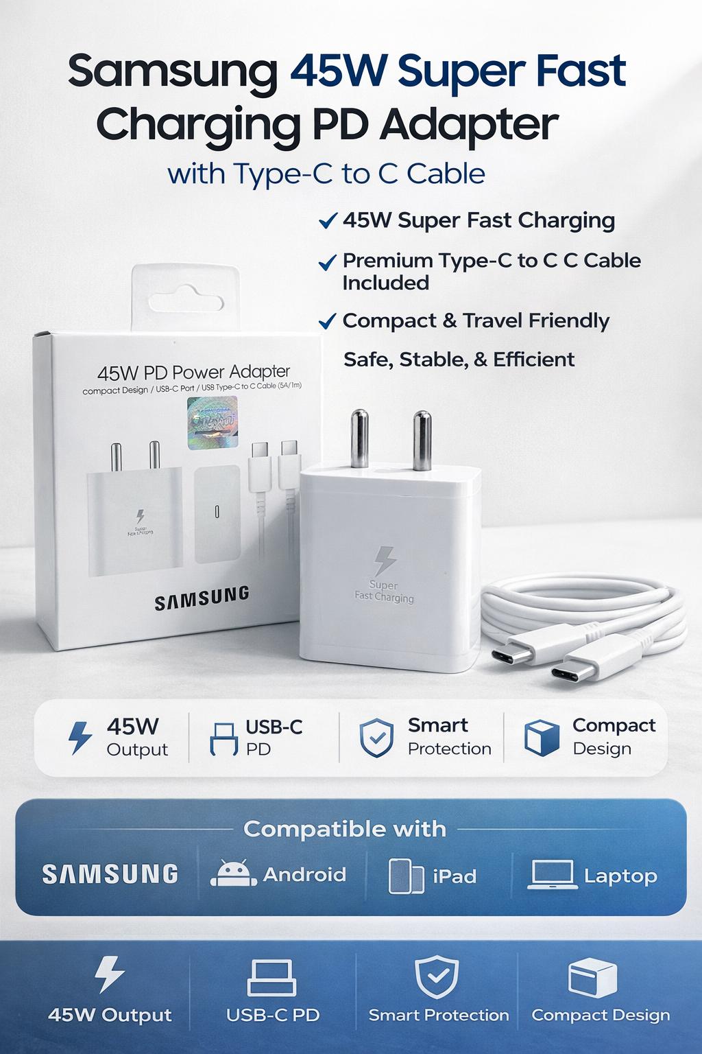 Samsung 45W Super Fast Charging Wall Charger (Type-C) – Black/White